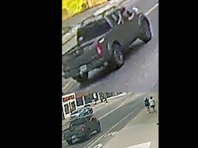 A Nissan pickup truck involved in what the Kingston Police are describing as a hate crime which took place in Kingston, Ont., on Saturday, June 8, 2024. (Supplied the Kingston Police)