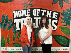 Eva El-Taha, a graduate of North Park Collegiate, is this year's winner of the James Boughner Scholarship. She was present with the scholarship by Bea Wilson who, along with her husband Dr. Rod Wilson, administer the scholarship.