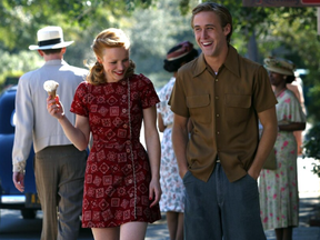 London-born actors Rachel McAdams and Ryan Gosling are shown in the 2004 hit The Notebook.