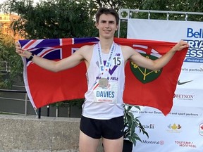 Ryan Davies of Sarnia, Ont., won a silver medal in the under-20 men’s 3,000-metre steeplechase at the 2024 Canadian track and field championships in Montreal. (Supplied Photo)
