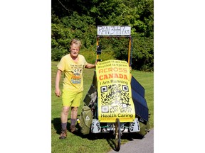 Fellow in yellow crossing Canada to keep people aware of their health Fellow in yellow crossing Canada to keep people aware of their health