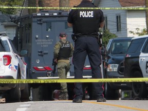 A Kingston Police barricade on Montreal Street Thursday, Sept. 12, 2024. Kingston Police responded to an incident near the Integrated Care Hub and encampment on Montreal Street. Elliot Ferguson/The Kingston Whig-Standard