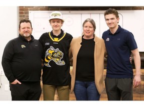 Three Sarnia-Lambton players picked in first round of OHL draft Rehmat Boutique Sarnia Sting draft pick Ethan Glavin, second from left, is joined by his father Mark, mother Krissy and brother Josh in the Sting locker-room at Progressive Auto Sales Arena in Sarnia, Ont., on Saturday, April 12, 2025. Mark Malone/Chatham Daily News/Postmedia Network