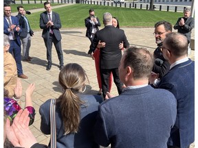 Isabelle Theriault and Robert Gauvin hugging