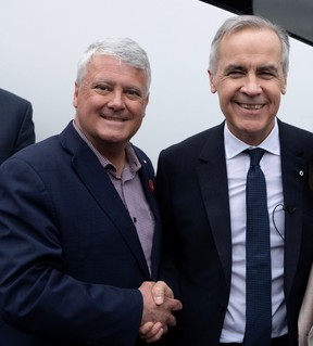Sault-Algoma MP Terry Sheehan and Prime Minister Mark Carney shake hands