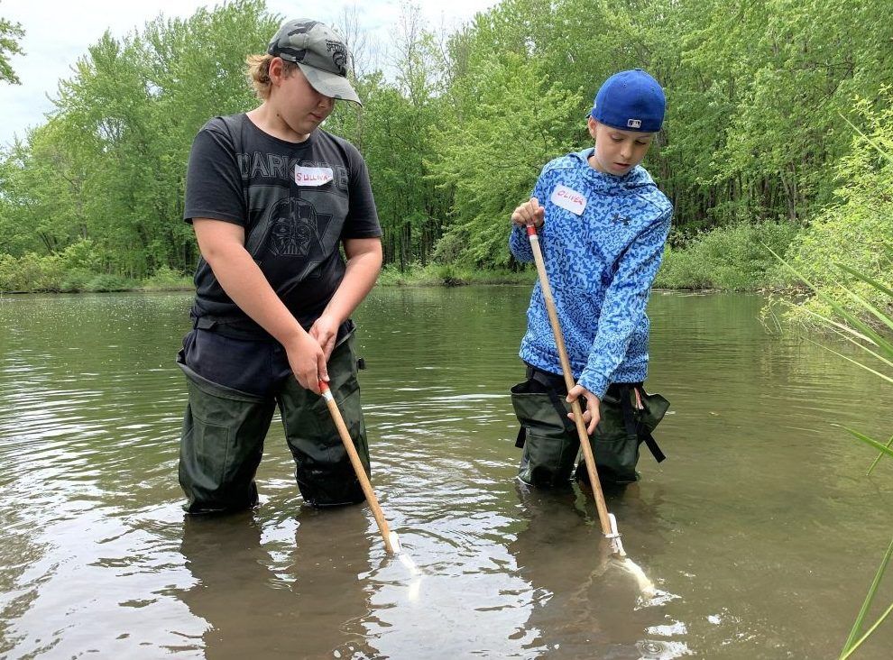 Sullivan Lomax and Oliver Bishop hunt for critters