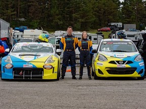 Nathan Blok and Natalie Humble with race cars