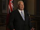 Ontario Premier Doug Ford speaks to media at Queen's Park on Monday July 28, 2025.