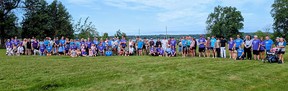 Participants gather ahead of the fourth annual Walk for Courage in Owen Sound on Saturday, July 19, 2025. The fundraiser in memory of Jeff Courage raised over $35,000 for mental health outreach support. Greg Cowan/The Sun Times