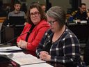 From left, manager of housing services Lisa Smith watches general manager of human services Mellissa Morgan as she speaks to council during 2026 budget discussions on Tuesday, Dec. 16, 2025, in Cornwall, Ont.