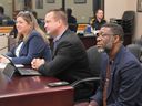 Pictured during 2026 Cornwall budget presentations, from left to right, Glen Stor Dun Lodge (GSDL) administrator Cathy Fisher, Fire Chief and deputy CAO Matthew Stephenson, and GSDL deputy administrator Monty Domingo on Tuesday, Dec. 16, 2025, in Cornwall, Ont.