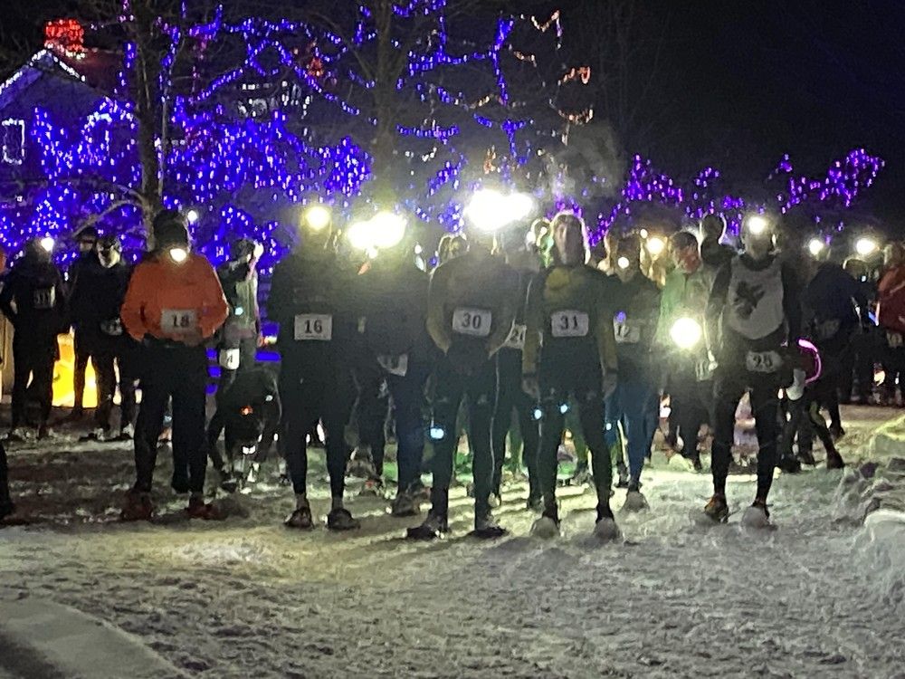 Snow, lights, and good weather greet Ignite the Night Dion Snowshoe Race at Upper Canada Village