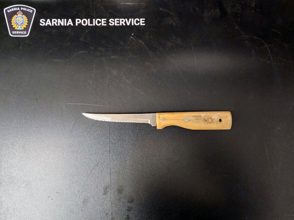 The man also is charged with forcible confinement after a person with a knife made sexual demands of a woman, Sarnia police say.