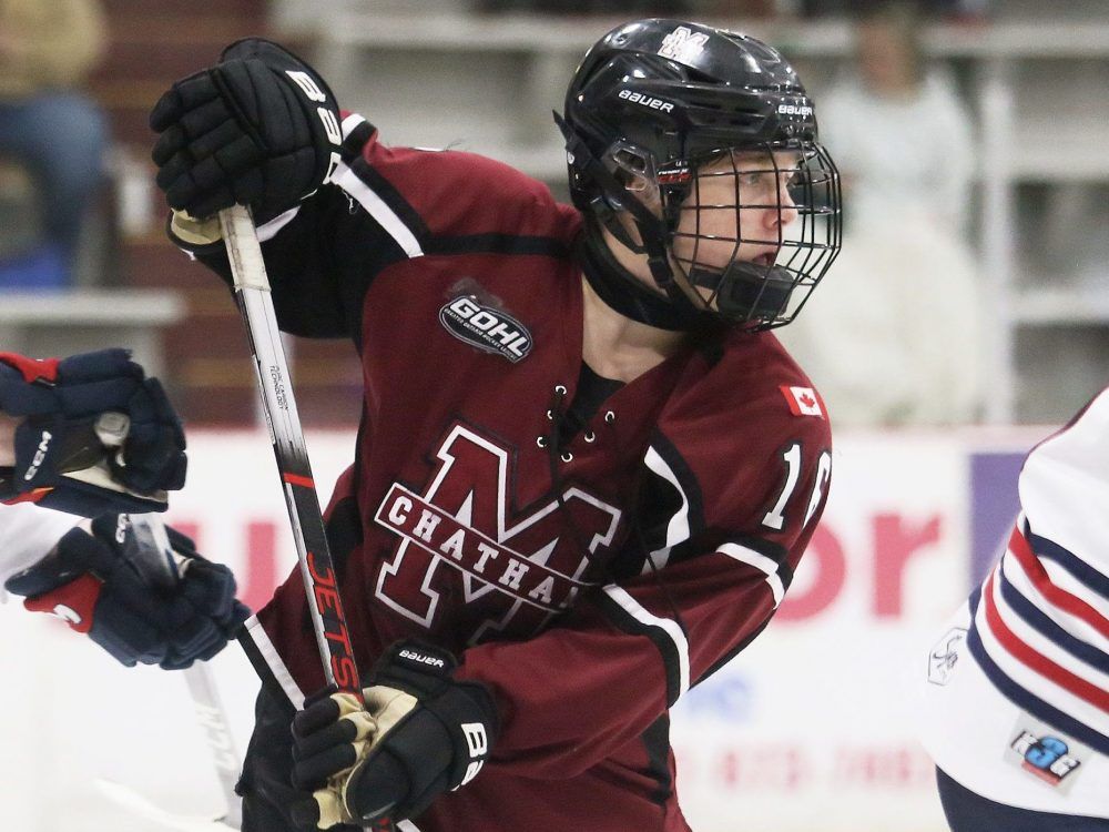 Chatham Maroons' Matthew Crawford (16) plays against the London Nationals at Chatham Memorial Arena in Chatham, Ont., on Sunday, Jan. 11, 2026. Mark Malone/Chatham Daily News/Postmedia Network