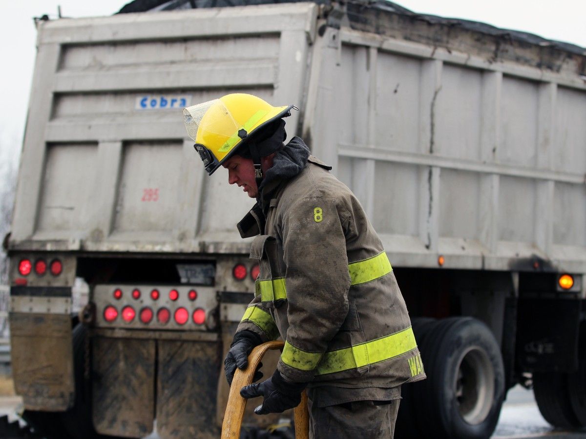 WARWICK TOWNSHIP – Traffic was snarled here on a Highway 402 overpass Thursday after a truck caught fire as it exited the highway.