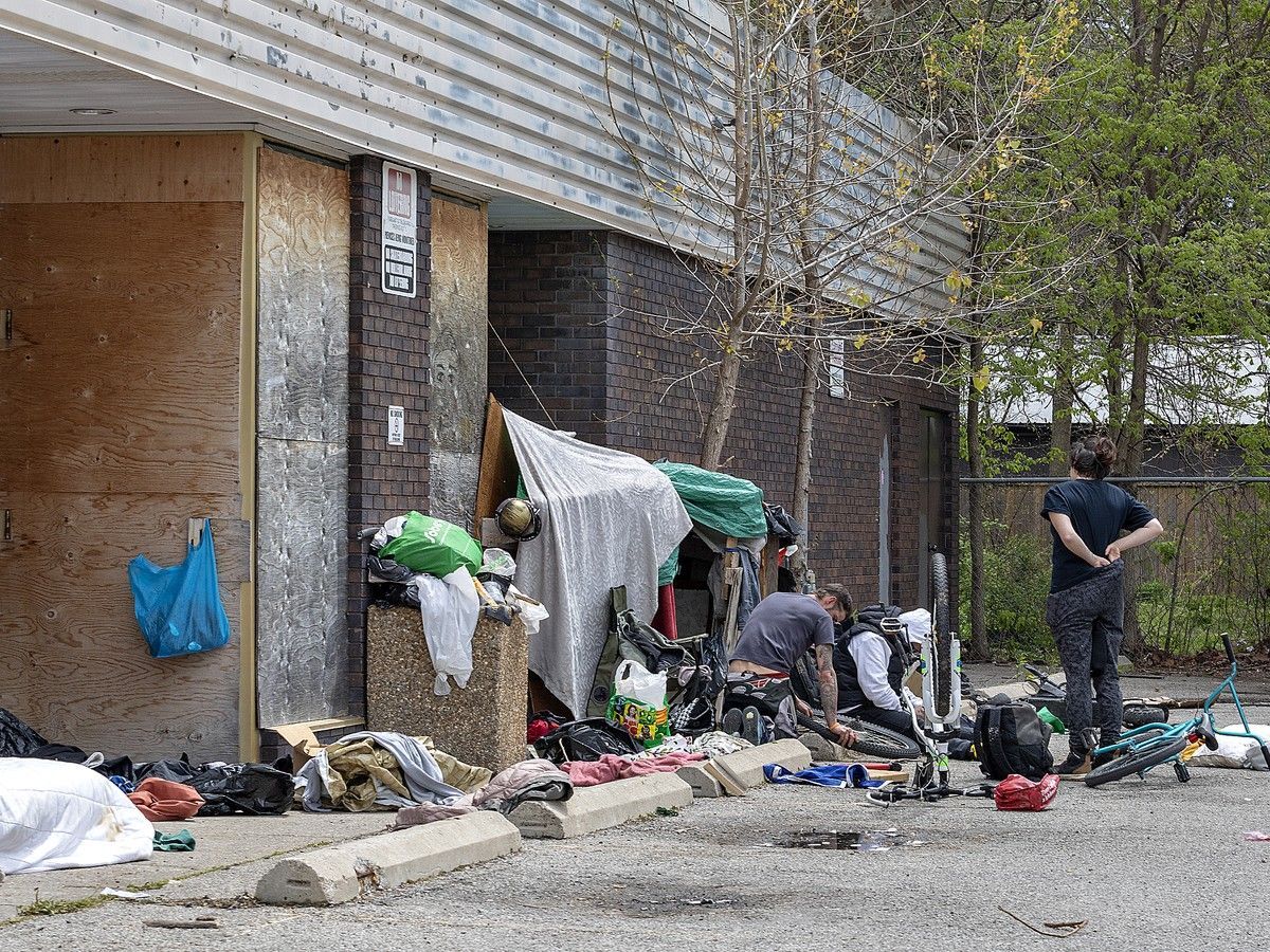 A former Tim Hortons outlet on Water Street in Simcoe has become the site of an encampment by homeless individuals.