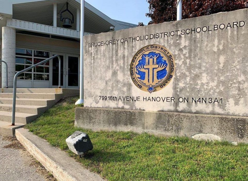 Sign outside Bruce-Grey Catholic District School Board offices