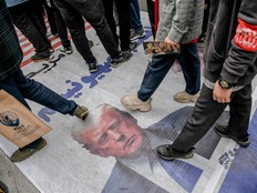 trump poster with feet