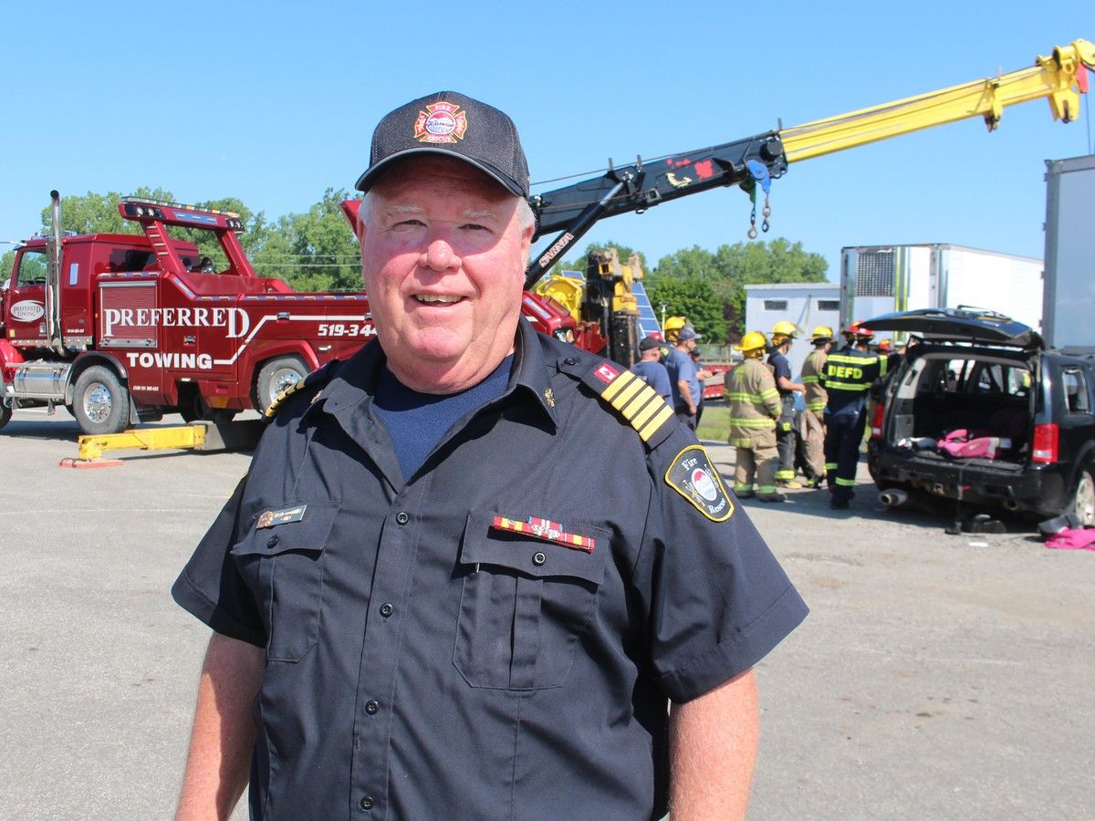 Accident scenes were set up all around the parking lot Saturday at Preferred Towing in Sarnia for a training session with firefighters.