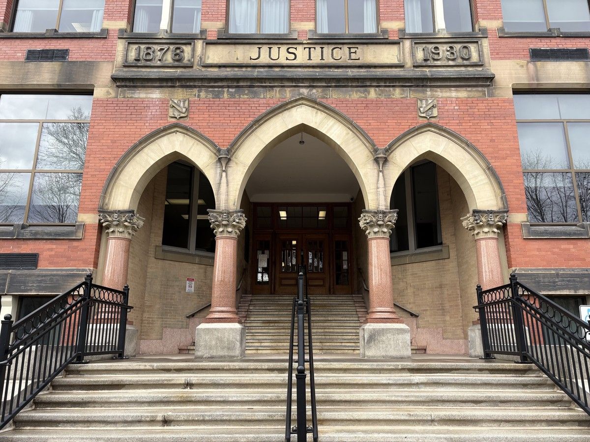 The front steps of the Fredericton courthouse.