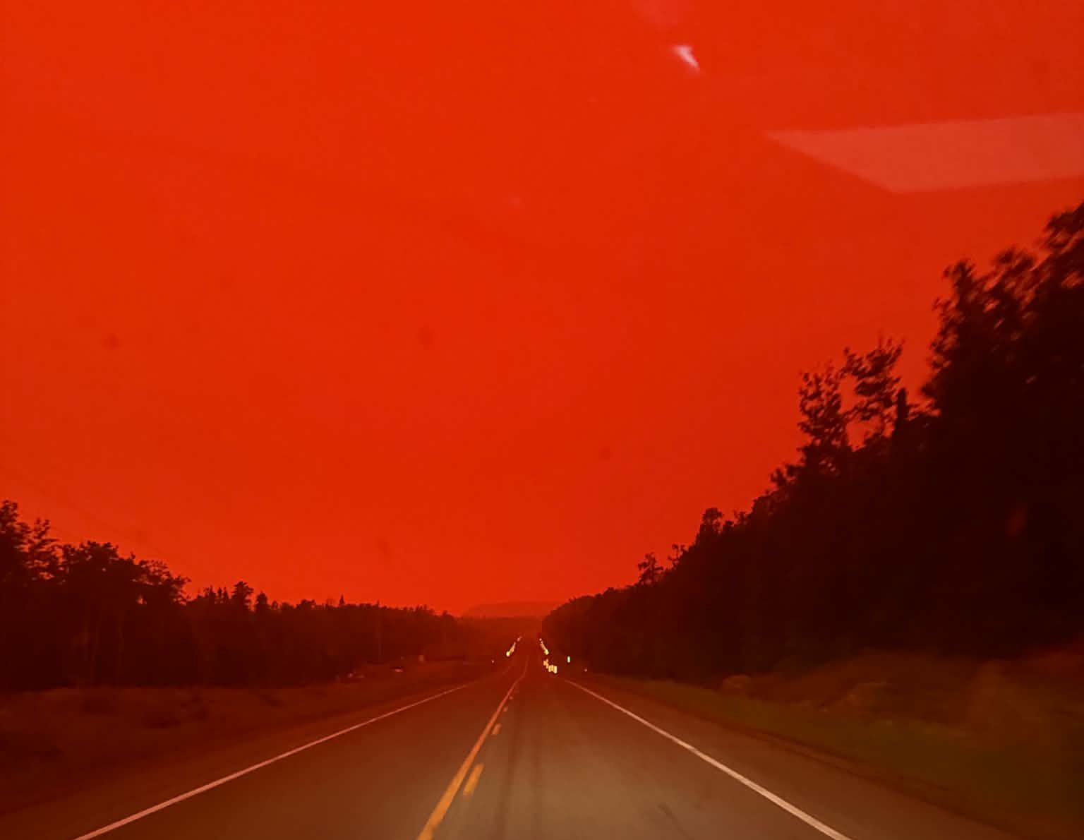 'Brilliant Red' Sky : North Bay man drives through thick wildfire smoke
