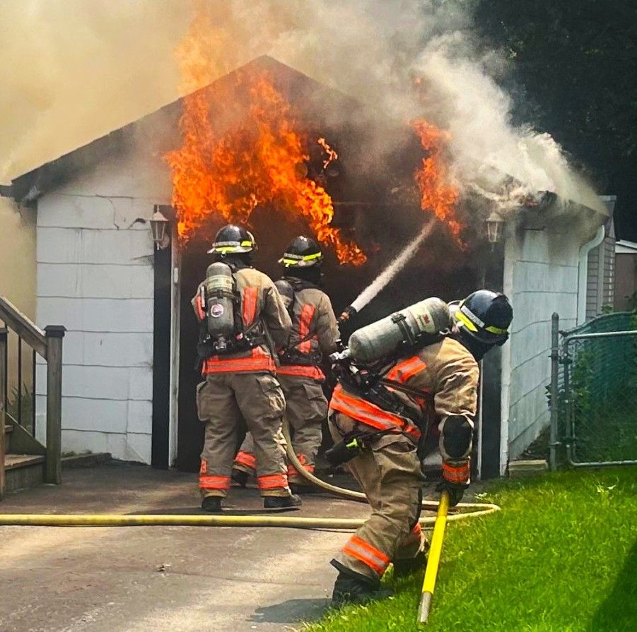 Belleville firefighters are shown at a blaze.