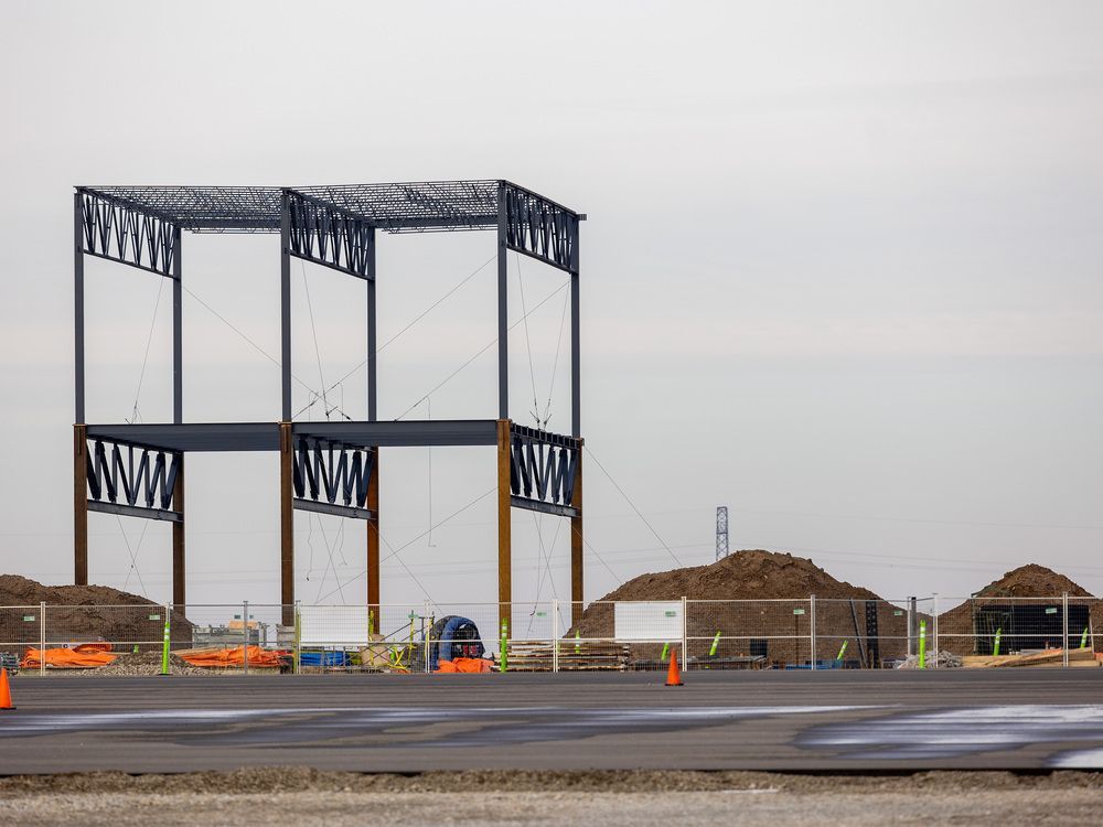 Construction underway at PowerCo's factory in St. Thomas. Photograph taken on Thursday, Jan. 8, 2026. (Mike Hensen/The London Free Press)