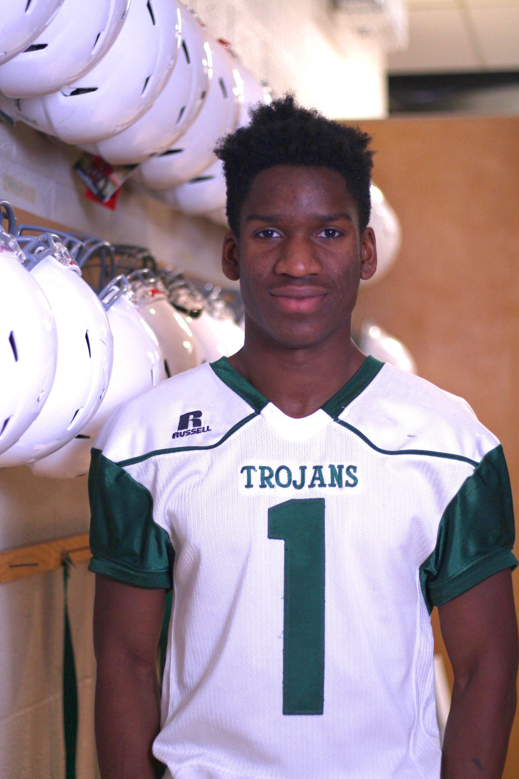 Football player in locker room
