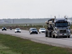 Traffic on Highway 63 north of Fort McMurray on May 17, 2025. Transportation of a pressure vessel used in natural gas processing will begin on Sunday, July 12 and last until Saturday, July 18. The convoy will be travelling from Edmonton to Fort McMurray at a speed of 50 km/h along Highway 63.