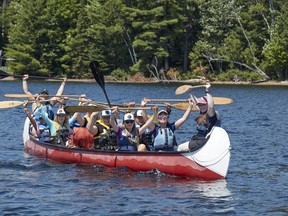 Children canoe at the Tim Horton Memorial Camp in Parry Sound. Submitted Photo
