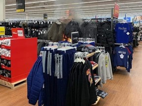 A fire inside North Bay Walmart Friday night appears to have started in the men's winter coat section.
Submitted Photo