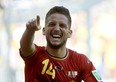 Belgium's forward Dries Mertens celebrates after scoring. (MARTIN BUREAU/AFP/Getty Images)
