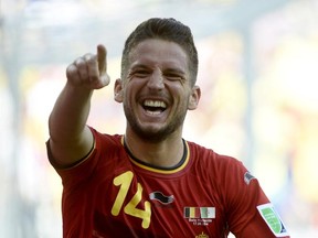 Belgium's forward Dries Mertens celebrates after scoring. (MARTIN BUREAU/AFP/Getty Images)