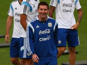 Lionel Messi of Argentina during a training session.  (Photo by Ronald Martinez/Getty Images)