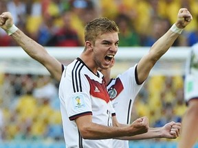 Germany's midfielder Christoph Kramer reacts after victory in the quarter-final football match between France and Germany at The Maracana Stadium in Rio de Janeiro on July 4, 2014,during the 2014 FIFA World Cup.  PATRIK STOLLARZ/AFP/Getty Images