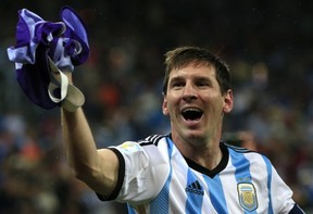 Argentina's forward and captain Lionel Messi celebrates his team's victory at the end of the semi-final football match between Netherlands and Argentina of the FIFA World Cup at The Corinthians Arena in Sao Paulo on July 9, 2014.   ADRIAN DENNIS/AFP/Getty Images