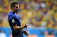 Netherlands' forward and captain Robin van Persie celebrates after scoring a goal during the third place play-off football match between Brazil and Netherlands during the 2014 FIFA World Cup at the National Stadium in Brasilia on July 12, 2014. (ANDERLEI ALMEIDA/AFP/Getty Images)