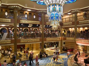 The main atrium lobby aboard Disney Dream: designed as much for adults as for kids.