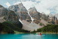 The picture-perfect Moraine Lake in the Canadian Rockies.