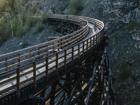 Cycling the Myra Canyon section of the Kettle Valley Railway near Kelowna.
