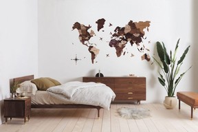 A 3D wooden map can be wall mounted to track travel trips — or just be used as an interesting art piece.