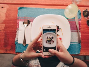 A person taking a photo of their plate of food
