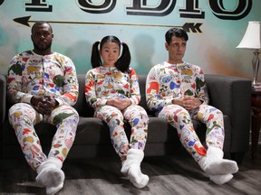 Ryan Allen, left, Connie Wang and Gabe Grey as three on-call actors who are asked to play triplets