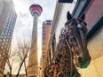 A favourite view of the Calgary Tower is with this mechanical horse sculpture in the foreground. [Jennifer Bain Photo]