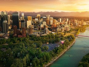 An overhead view of Calgary's Prince's Island Park