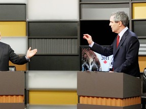 New Democratic Party leader Jack Layton, left, debates Liberal leader Michael Ignatieff