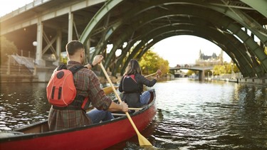 Canoeing on the Rideau Canal in fall