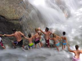 Climbing Dunn's River Falls in Jamaica.