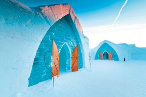 The welcoming entrance to the Hôtel de Glace. near Quebec City.