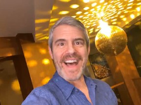 Andy Cohen hosts his Watch What Happens Live show from his home in New York